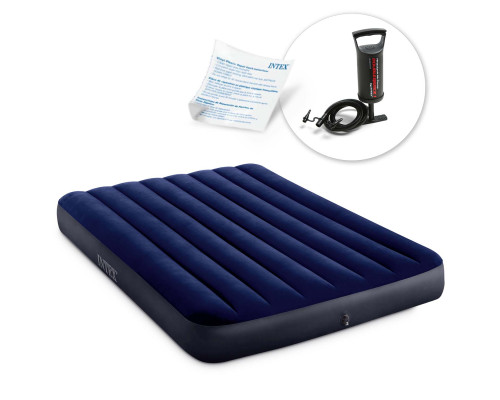 Матрац надувний Intex 64758 з насосом 191х137х25 см, чорно-синій