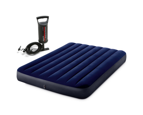 Матрац надувний Intex 64758 з насосом 191х137х25 см, чорно-синій