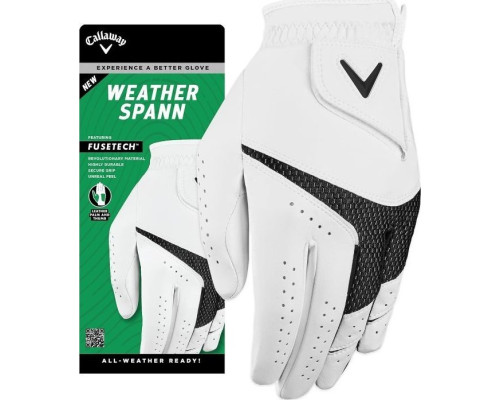 Рукавички для гольфу Callaway Weather Spann р. S, біло-чорні Рукавички для гольфу Callaway Weather Spann р. S, біло-чорні