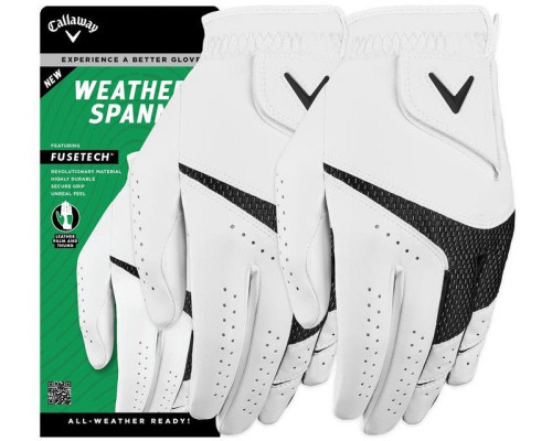 Рукавички для гольфу Callaway Weather Spann MLH р. L 2 шт, біло-чорні Рукавички для гольфу Callaway Weather Spann MLH р. L 2 шт, біло-чорні