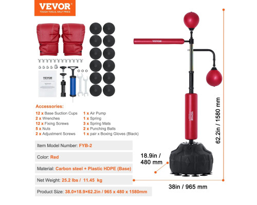 Боксерська груша з підставкою VEVOR, чорно-червоний