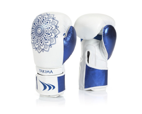 Рукавички боксерські жіночі Yakimasport  MANDALA розмір 8 унцій, біло-блакитні