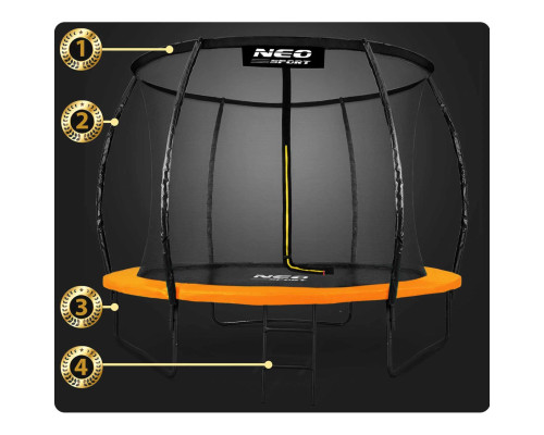 Батут Neo-Sport з внутрішньою сіткою 8 футів 252 см чорно-помаранчевий