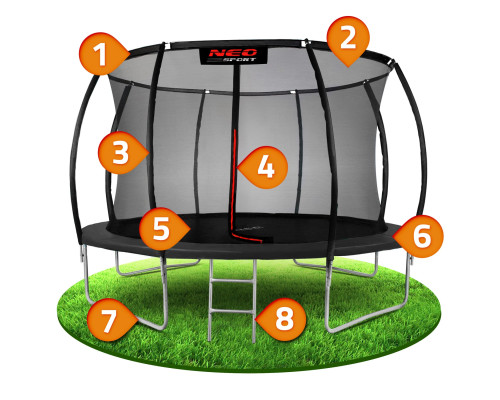 Батут Neo-Sport з внутрішньою сіткою 12 футів 374 см чорний