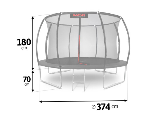 Батут Neo-Sport з внутрішньою сіткою 12 футів 374 см чорний