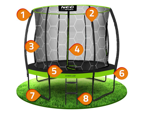 Батут Neo-Sport з внутрішньою сіткою 8 футів  252 см чорно-зелений