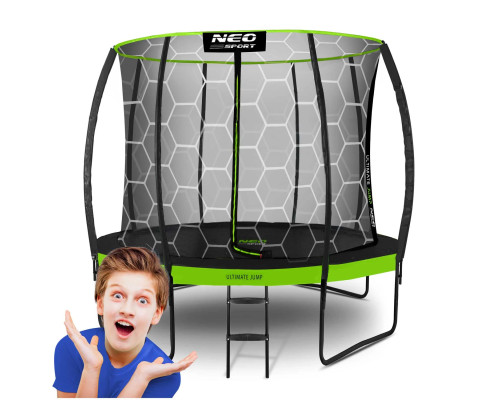 Батут Neo-Sport з внутрішньою сіткою 8 футів  252 см чорно-зелений