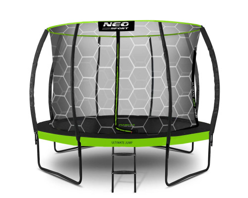 Батут Neo-Sport з внутрішньою сіткою 12 футів 374 см чорно-зелений
