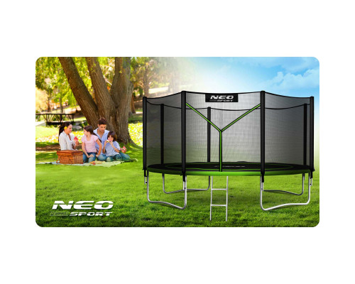 Батут Neo-Sport з зовнішньою сіткою 12 футів 374 см чорно-зелений