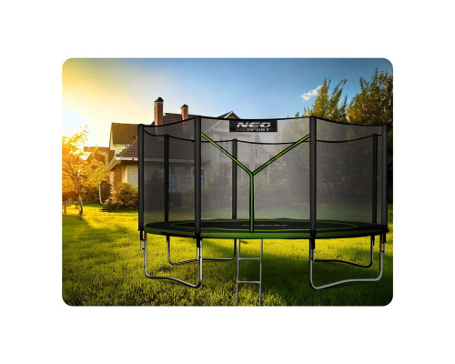 Батут Neo-Sport з зовнішньою сіткою 12 футів 374 см чорно-зелений