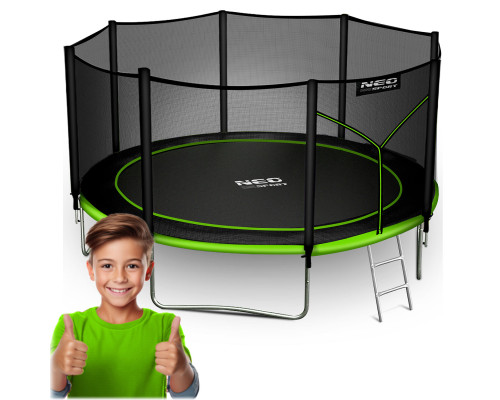 Батут Neo-Sport з зовнішньою сіткою 12 футів 374 см чорно-зелений