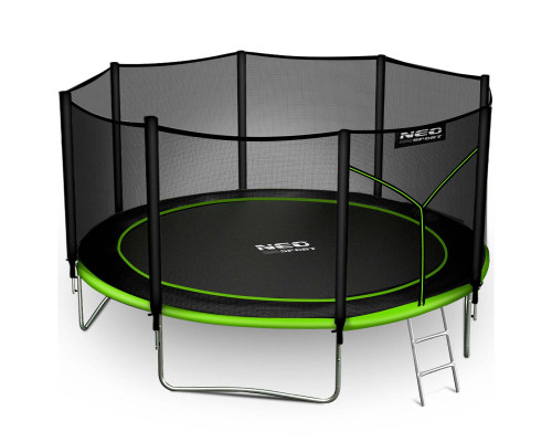 Батут Neo-Sport з зовнішньою сіткою 12 футів 374 см чорно-зелений