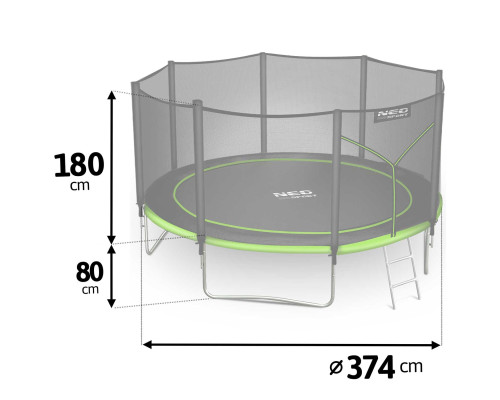 Батут Neo-Sport з зовнішньою сіткою 12 футів 374 см чорно-зелений