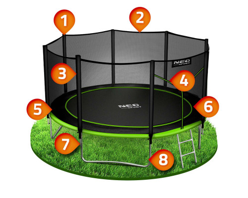 Батут Neo-Sport з зовнішньою сіткою 12 футів 374 см чорно-зелений