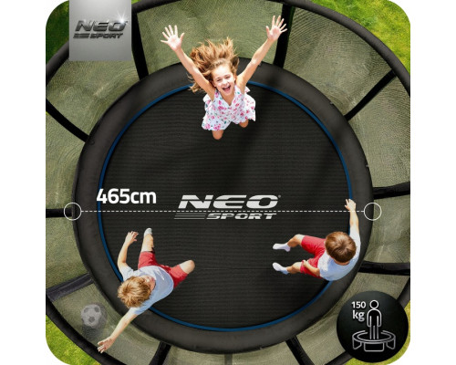 Батут Neo-Sport NS-15Z221 з зовнішньою сіткою 15 футів 465 см, чорно-синій