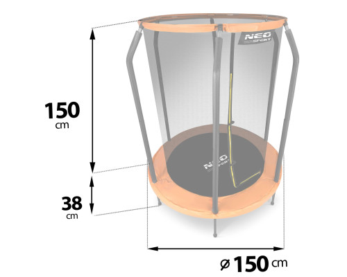 Батут Neo-Sport з внутрішньою сіткою 5 футів 152 см чорно-помаранчевий