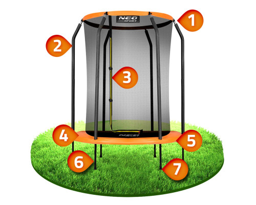 Батут Neo-Sport з внутрішньою сіткою 5 футів 152 см чорно-помаранчевий