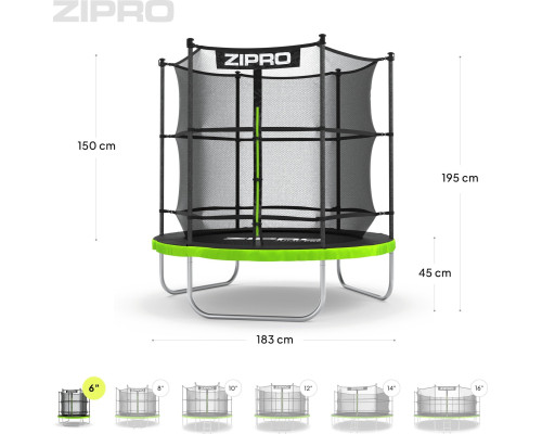 Батут Zipro Jump Pro з внутрішньою сіткою 6 футів 183 см чорно-зелений Батут Zipro Jump Pro з внутрішньою сіткою 6 футів 183 см чорно-зелений