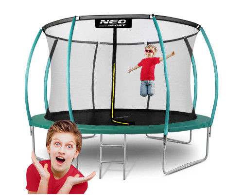 Батут Neo-Sport з внутрішньою сіткою 12 футів 374 см зелений