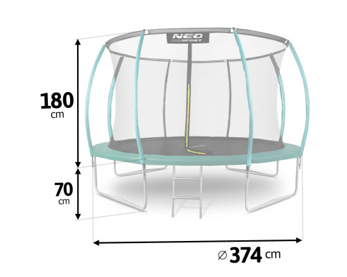 Батут Neo-Sport з внутрішньою сіткою 12 футів 374 см зелений