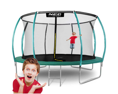 Батут Neo-Sport з внутрішньою сіткою 14 футів 435 см зелений