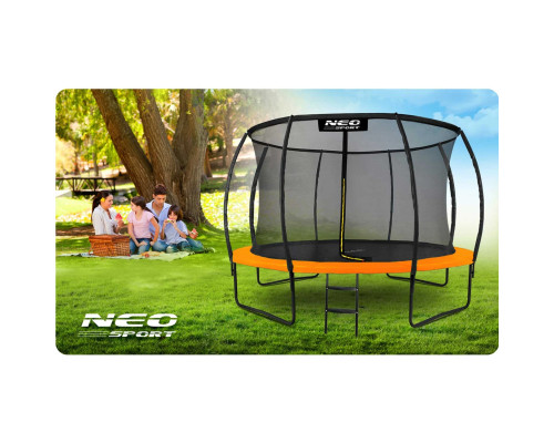 Батут Neo-Sport з внутрішньою сіткою 12 футів 374 см чорно-помаранчевий