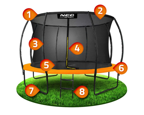 Батут Neo-Sport з внутрішньою сіткою 12 футів 374 см чорно-помаранчевий