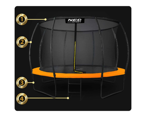 Батут Neo-Sport з внутрішньою сіткою 12 футів 374 см чорно-помаранчевий