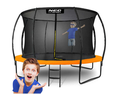 Батут Neo-Sport з внутрішньою сіткою 12 футів 374 см чорно-помаранчевий