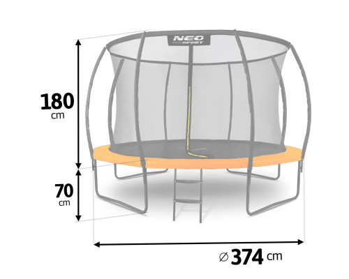 Батут Neo-Sport з внутрішньою сіткою 12 футів 374 см чорно-помаранчевий