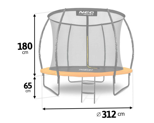 Батут Neo-Sport з внутрішньою сіткою 10 футів 312 см чорно-помаранчевий