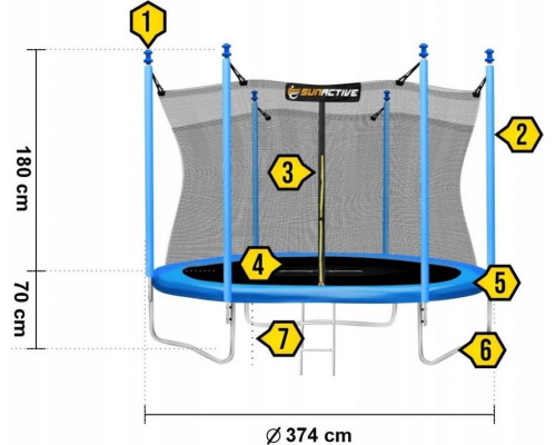 Батут SunActive TR 12FT-2 з внутрішньою сіткою 12 футів 374 см блакитний Батут SunActive TR 12FT-2 з внутрішньою сіткою 12 футів 374 см блакитний