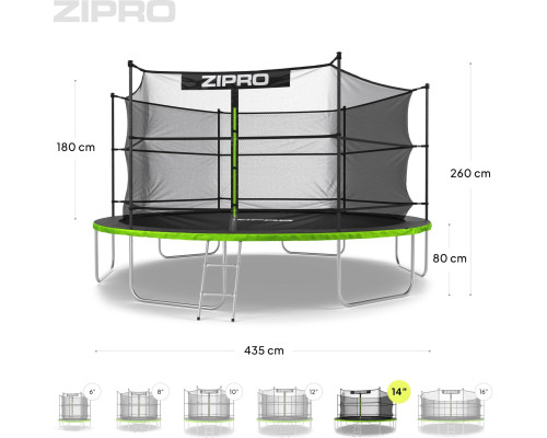 Батут Zipro Jump Pro з внутрішньою сіткою 14 футів 435 см чорно-зелений Батут Zipro Jump Pro з внутрішньою сіткою 14 футів 435 см чорно-зелений