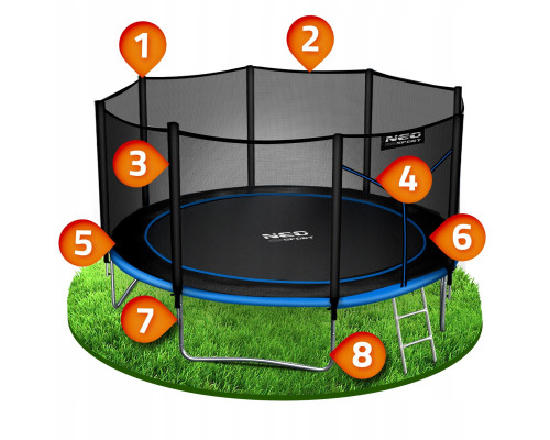 Батут Neo-Sport NS-12Z221 з зовнішньою сіткою12 футів 374 см, чорно-синій
