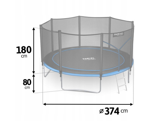 Батут Neo-Sport NS-12Z221 з зовнішньою сіткою12 футів 374 см, чорно-синій