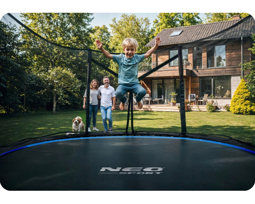 Батут Neo-Sport NS-12Z221 з зовнішньою сіткою12 футів 374 см, чорно-синій