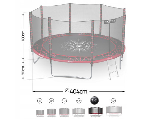Батут Neo-Sport NS-13Z241 з зовнішньою сіткою 13 футів 404 см, чорно-червоний