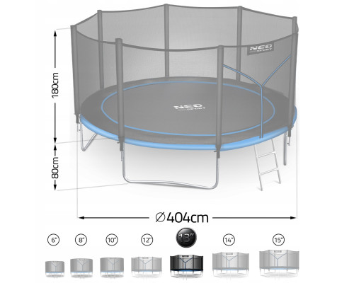 Батут Neo-Sport NS-13Z221 з зовнішньою сіткою 13 футів 404 см, чорно-синя