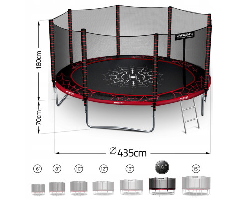 Батут Neo-Sport NS-14Z241 з зовнішньою сіткою 14 футів 435 см, чорно-червоний