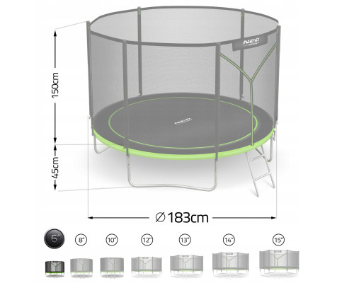 Батут Neo-Sport NS-06Z231 з зовнішньою сіткою 6 футів 183 см, чорно-зелений