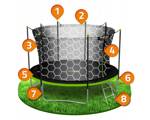 Батут Neo-Sport NS-15Z241 з внутрішньою сіткою 15 футів 465 см, чорно-зелений