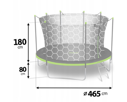 Батут Neo-Sport NS-15Z241 з внутрішньою сіткою 15 футів 465 см, чорно-зелений