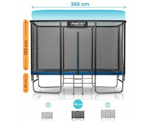 Батут Neo-Sport з зовнішньою сіткою 12 x 8 футів 244 х 366 см, чорно-синій