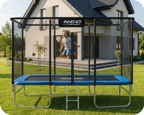 Батут Neo-Sport з зовнішньою сіткою 14 x 10 футів 427 x 305 см, чорно-синій