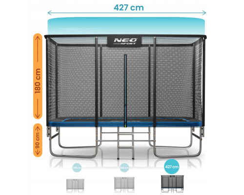 Батут Neo-Sport з зовнішньою сіткою 14 x 10 футів 427 x 305 см, чорно-синій