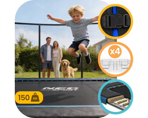 Батут Neo-Sport з зовнішньою сіткою 14 x 10 футів 427 x 305 см, чорно-синій