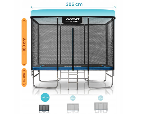 Прямокутний батут Neo-Sport з зовнішньою сіткою 10 x 7 футів 305 x 213 см, чорно-синій