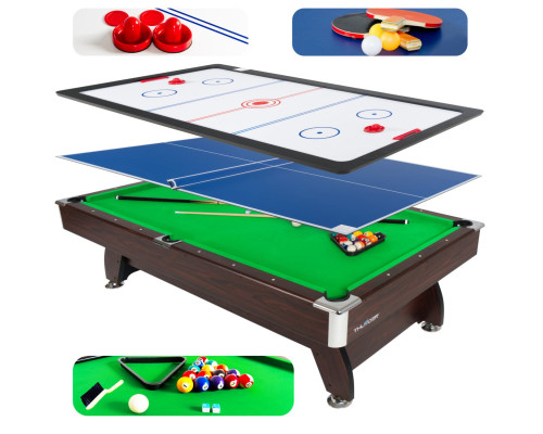 Більярдний стіл THUNDER BOLD-BROWN з накладками для аерохокею/настільного тенісу 9FT, 274 х 142 х 81 см