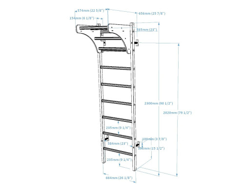 Шведська стінка BenchK 211B 230 х 67 см з турніком, чорна