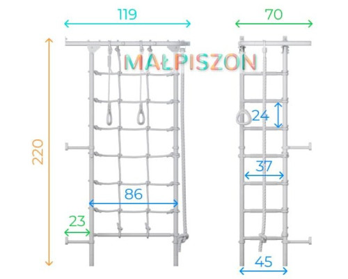 Шведська стінка Małpiszon Kometa Next 4 218 х 112,3 см з аксесуарами, біла
